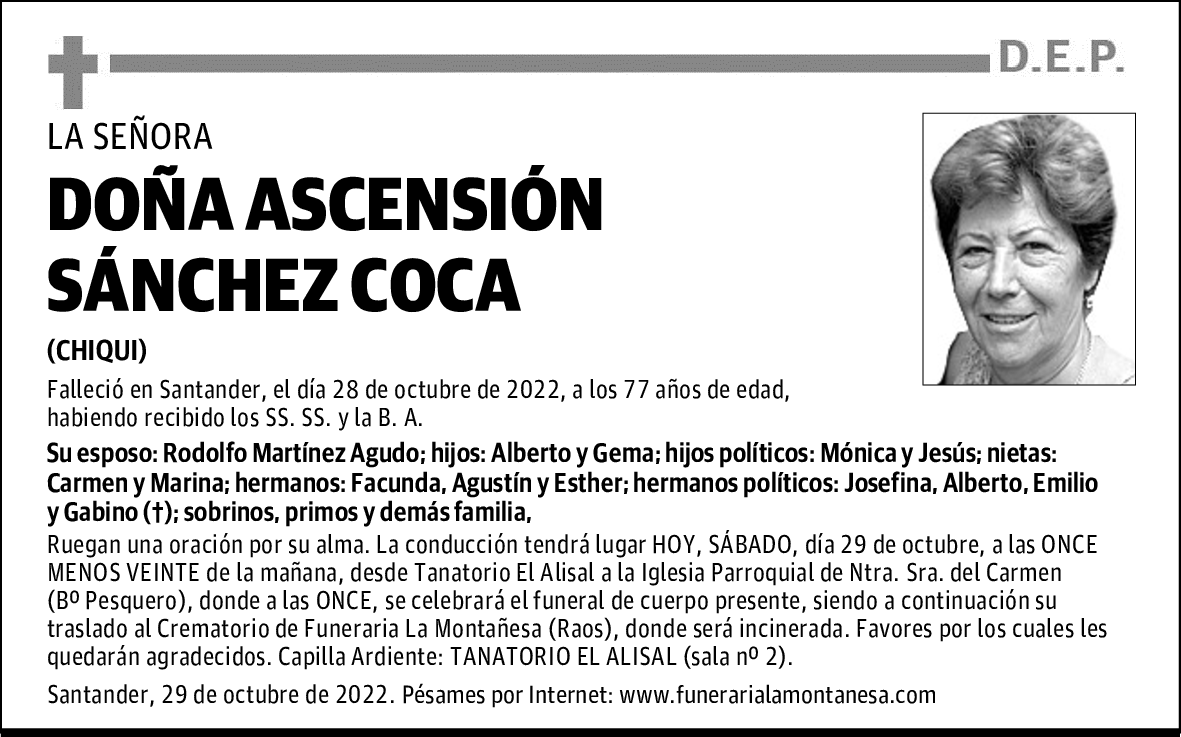 DOÑA ASCENSIÓN SÁNCHEZ COCA