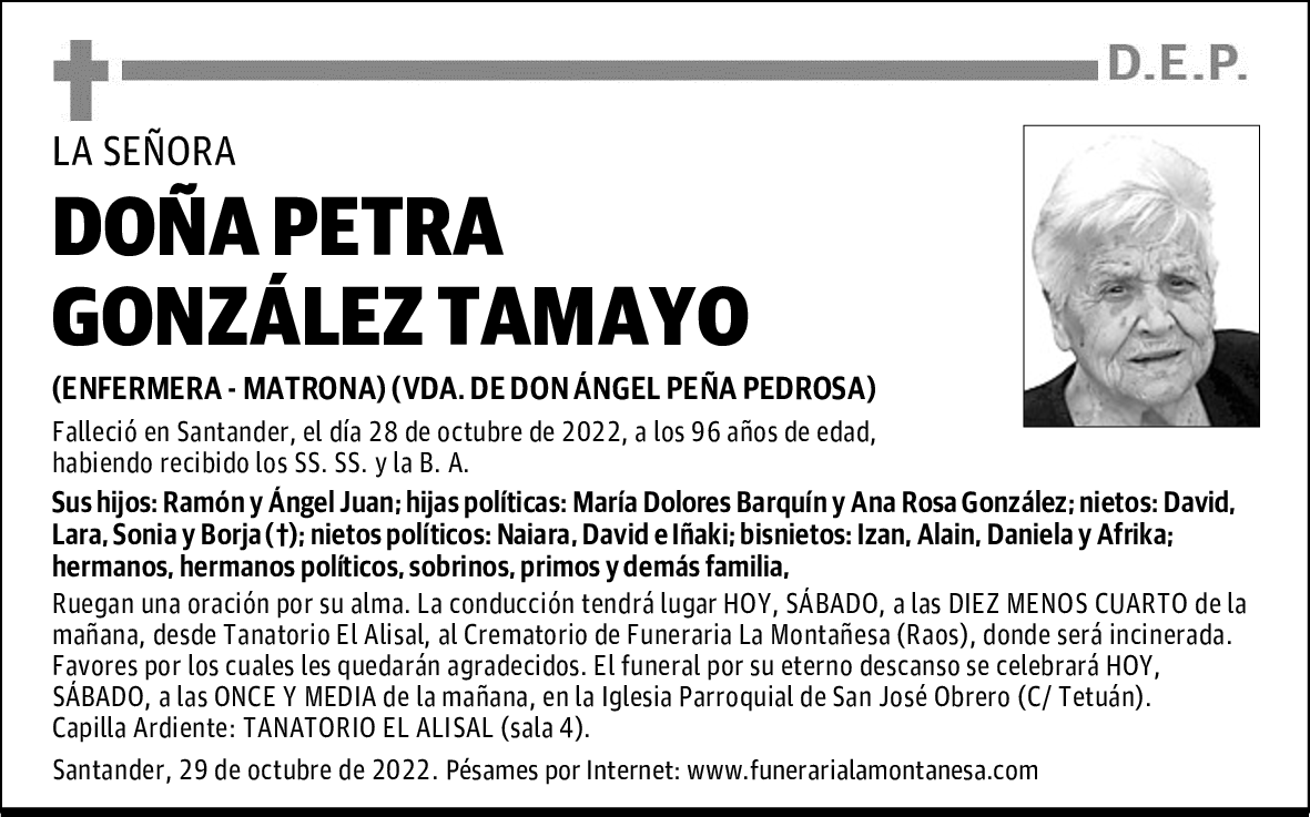 DOÑA PETRA GONZÁLEZ TAMAYO