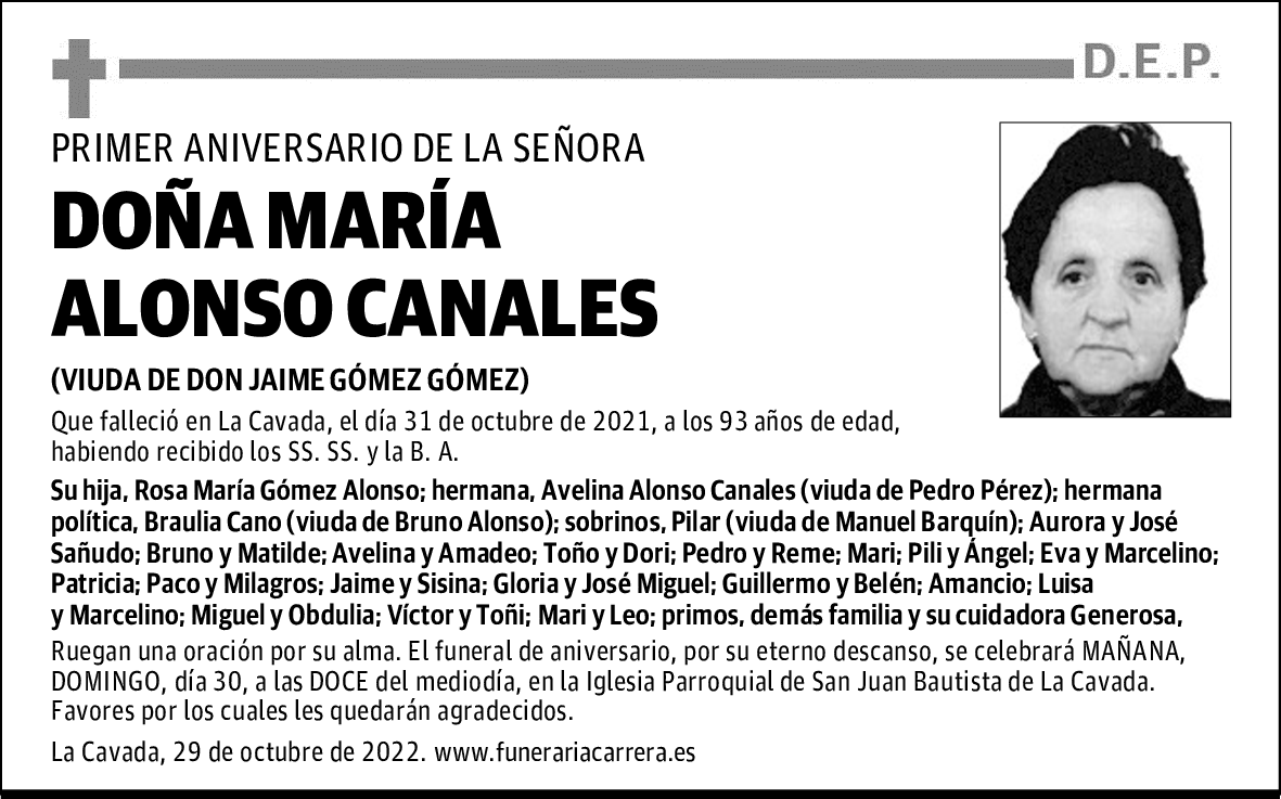DOÑA MARÍA ALONSO CANALES