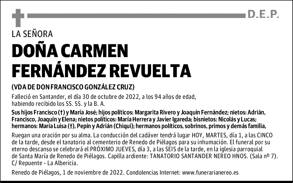 DOÑA CARMEN FERNÁNDEZ REVUELTA