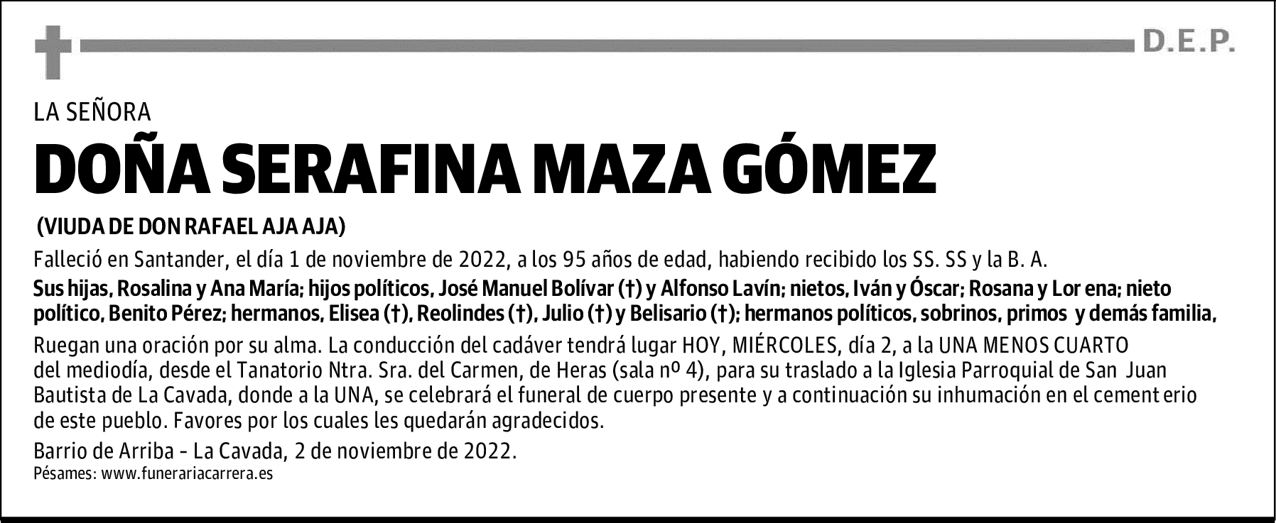 DOÑA SERAFINA MAZA GÓMEZ