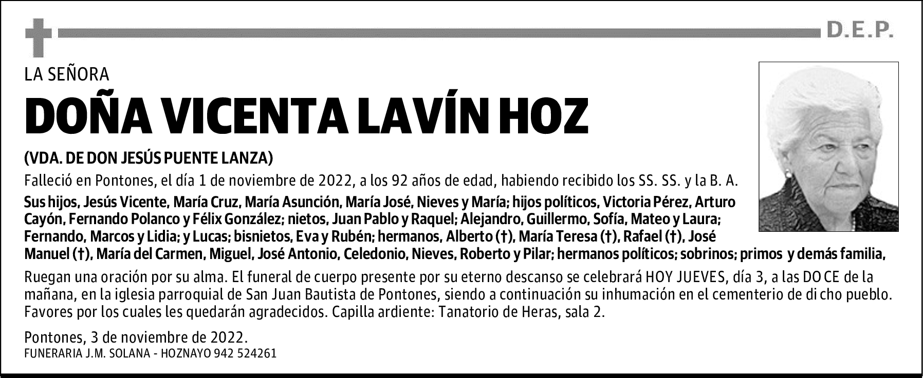 DOÑA VICENTA LAVÍN HOZ