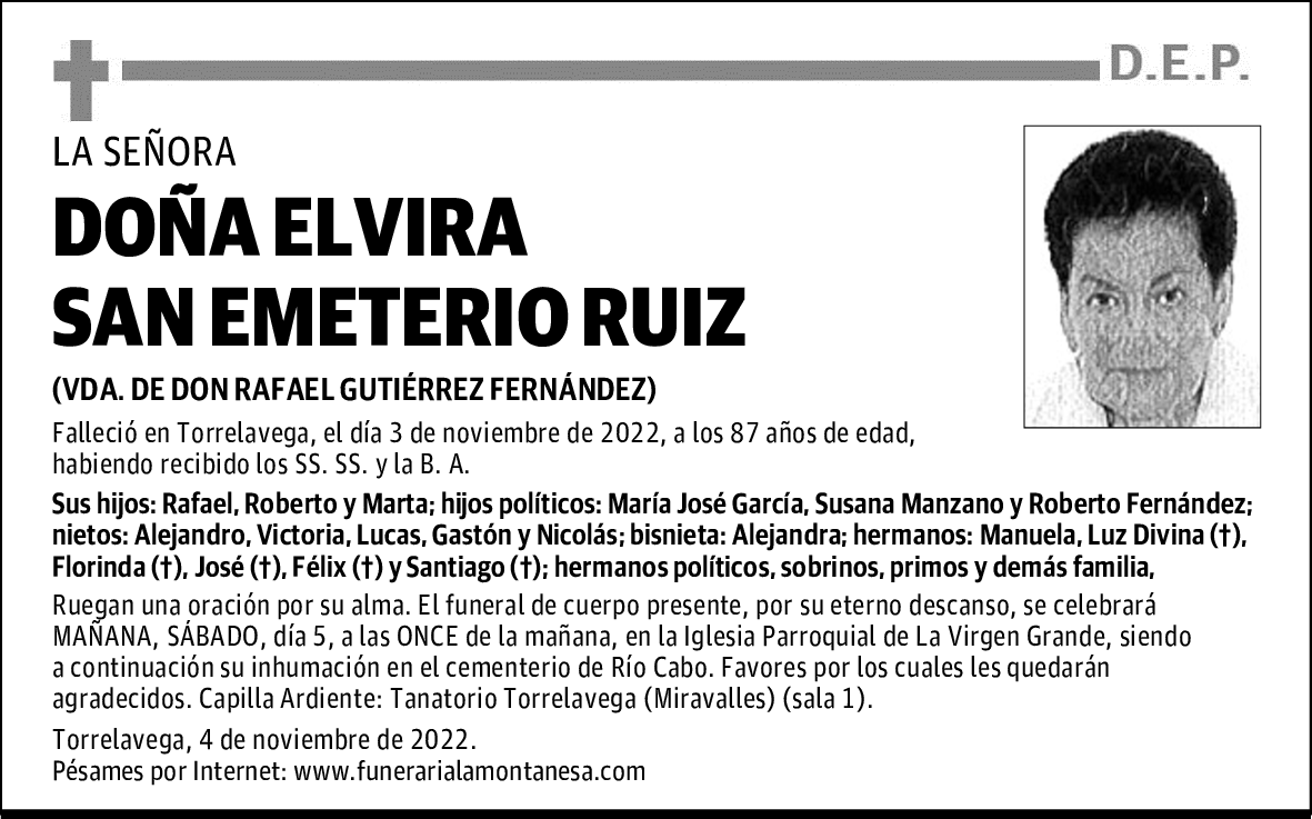DOÑA ELVIRA SAN EMETERIO RUIZ