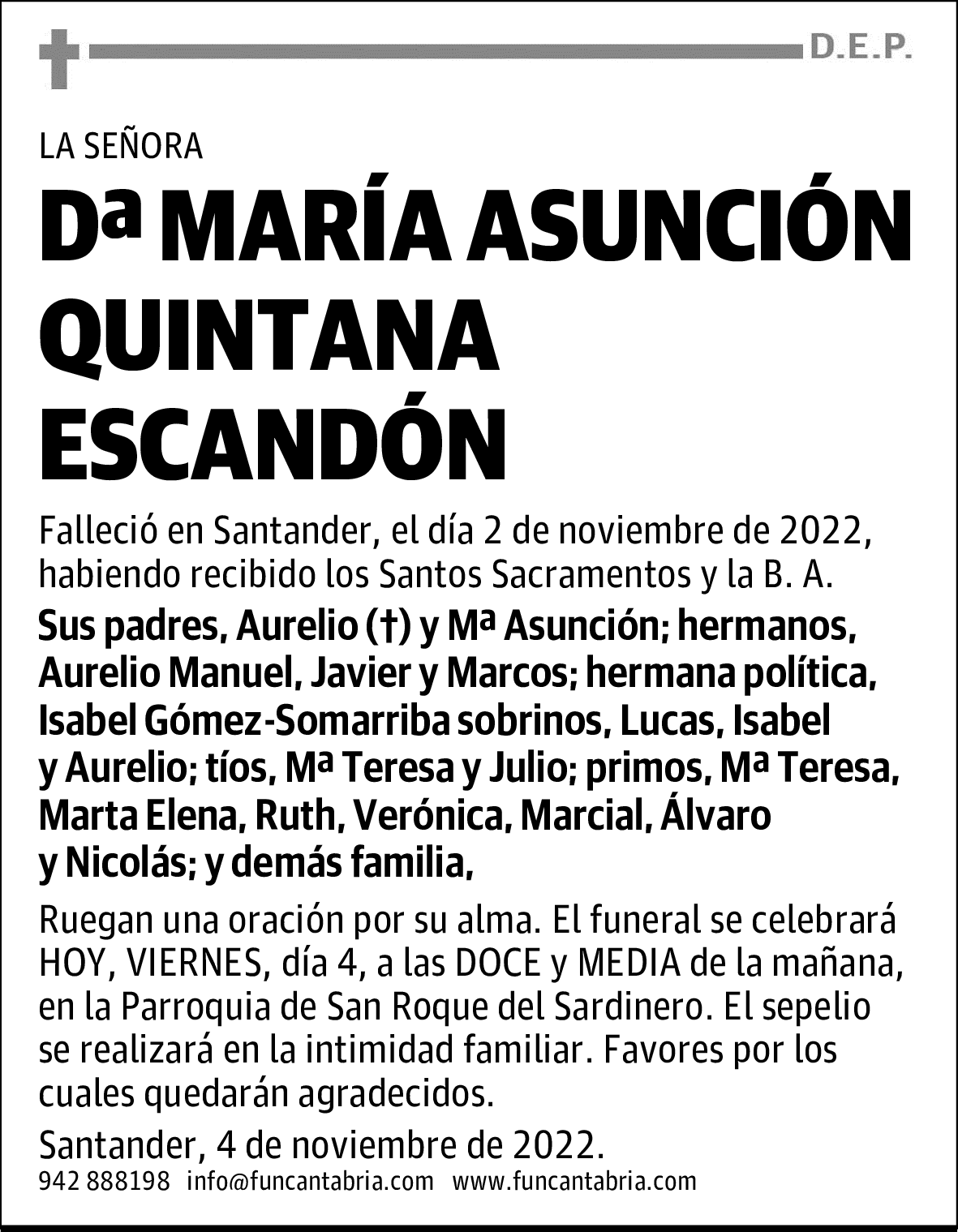 DOÑA MARÍA ASUNCIÓN QUINTANA ESCANDÓN