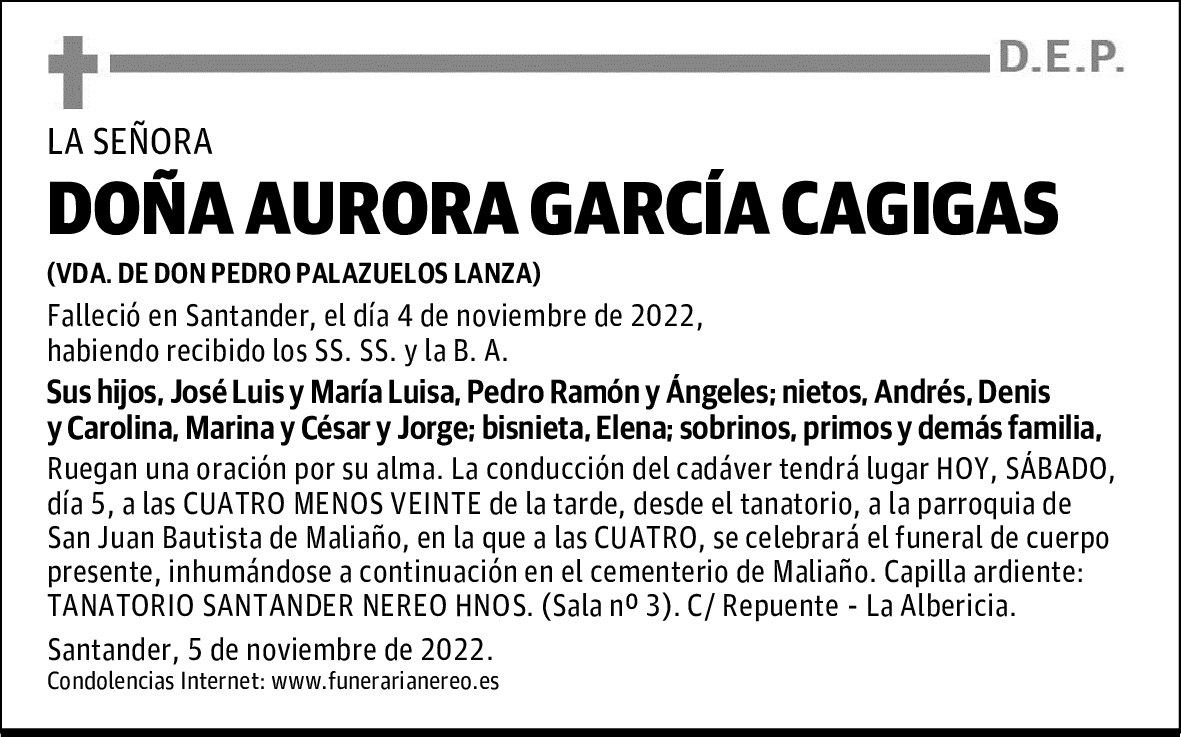 DOÑA AURORA GARCÍA CAGIGAS