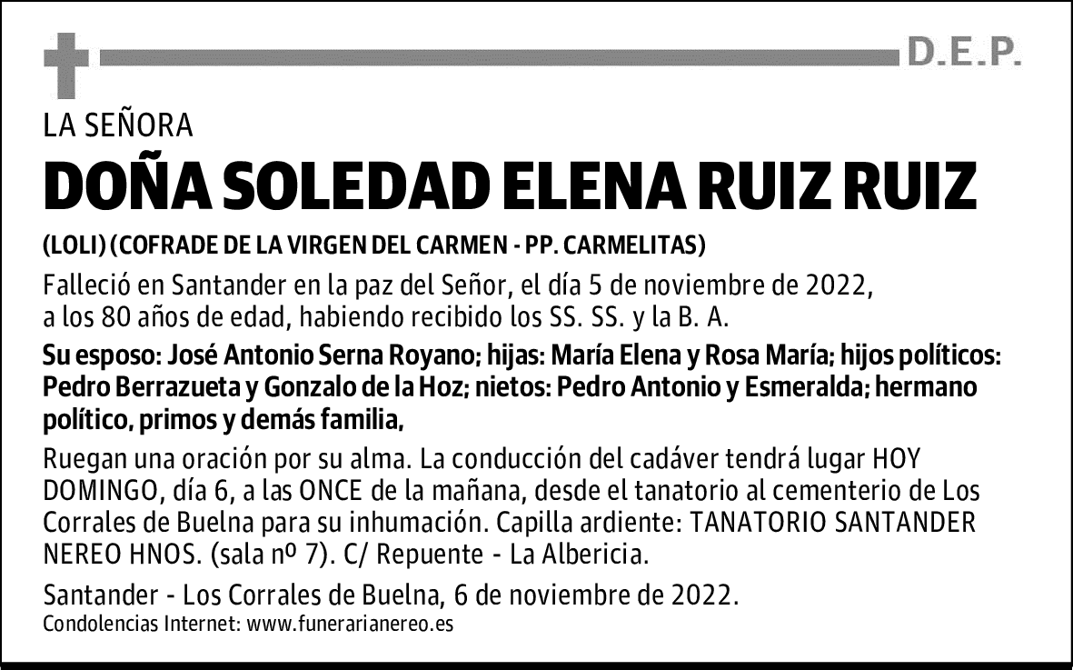 DOÑA SOLEDAD ELENA RUIZ RUIZ