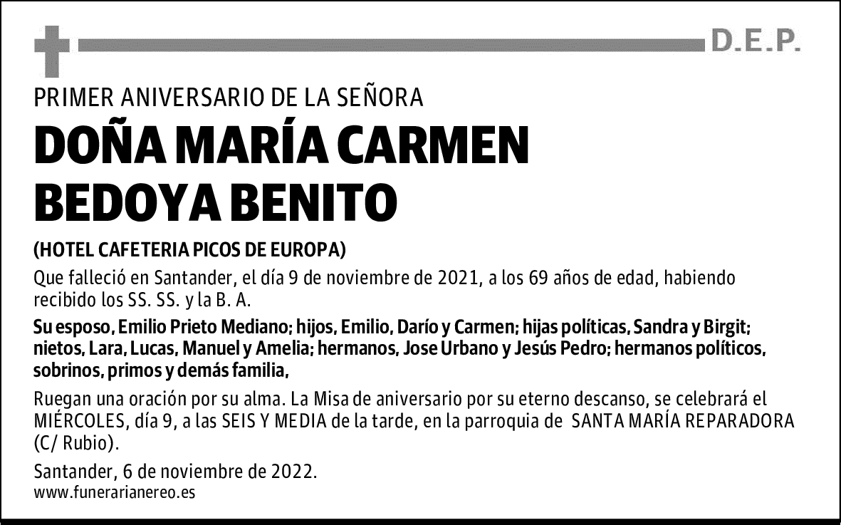 DOÑA MARÍA CARMEN BEDOYA BENITO