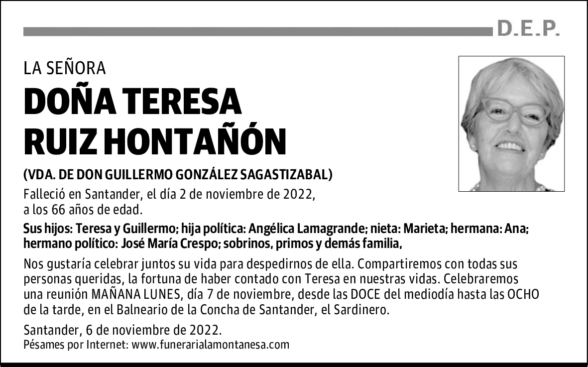 DOÑA TERESA RUIZ HONTAÑÓN