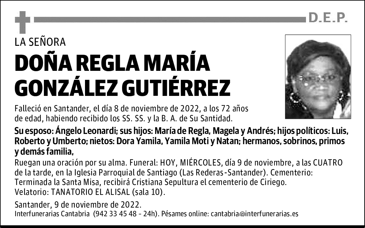 DOÑA REGLA MARÍA GONZÁLEZ GUTIÉRREZ
