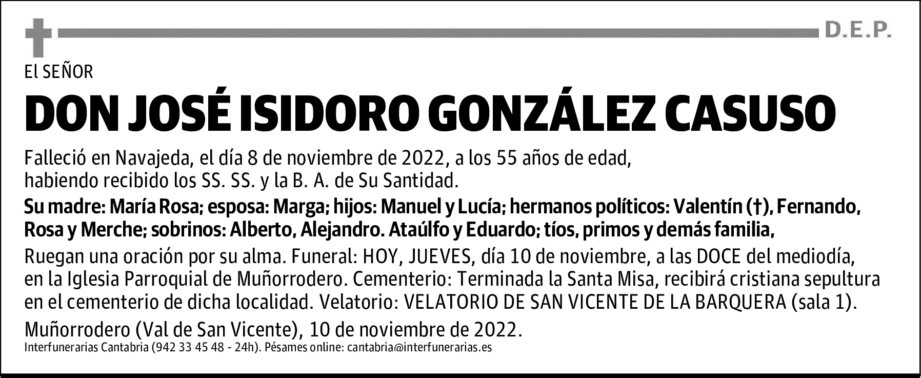 DON JOSÉ ISIDORO GONZÁLEZ CASUSO