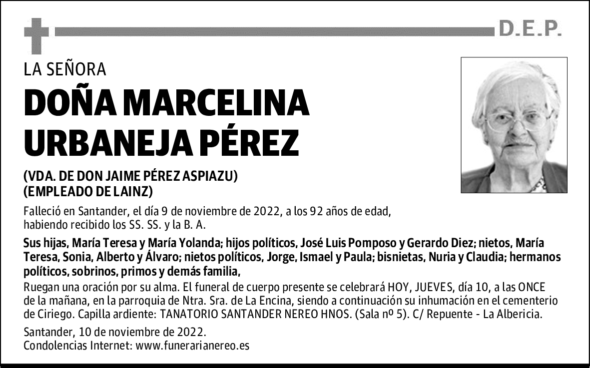 DOÑA MARCELINA URBANEJA PÉREZ