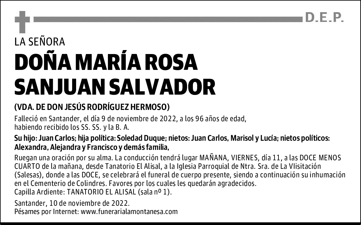 DOÑA MARÍA ROSA SANJUAN SALVADOR