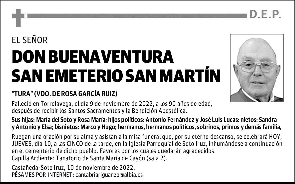DON BUENAVENTURA SAN EMETERIO SAN MARTÍN