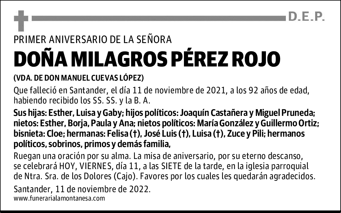 DOÑA MILAGROS PÉREZ ROJO