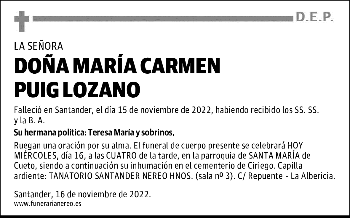 DOÑA MARÍA CARMEN PUIG LOZANO