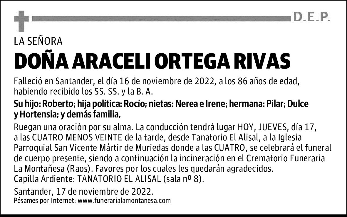 DOÑA ARACELI ORTEGA RIVAS
