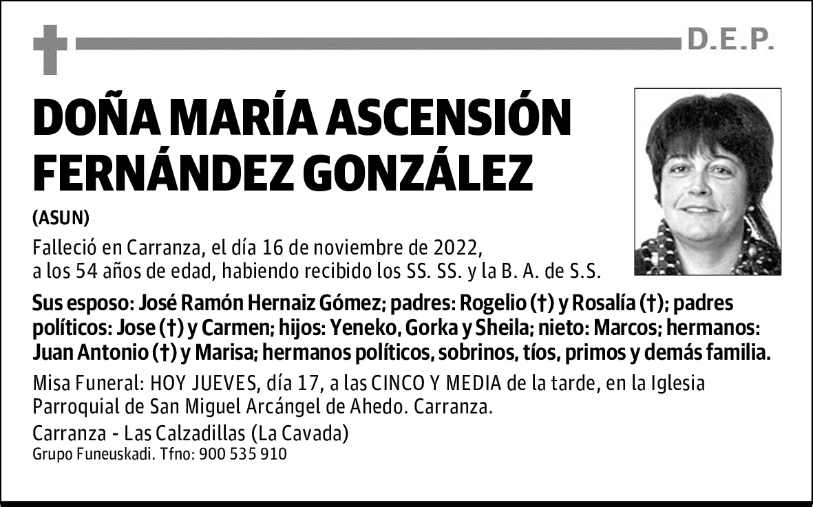 DOÑA MARÍA ASCENSIÓN FERNÁNDEZ GONZÁLEZ