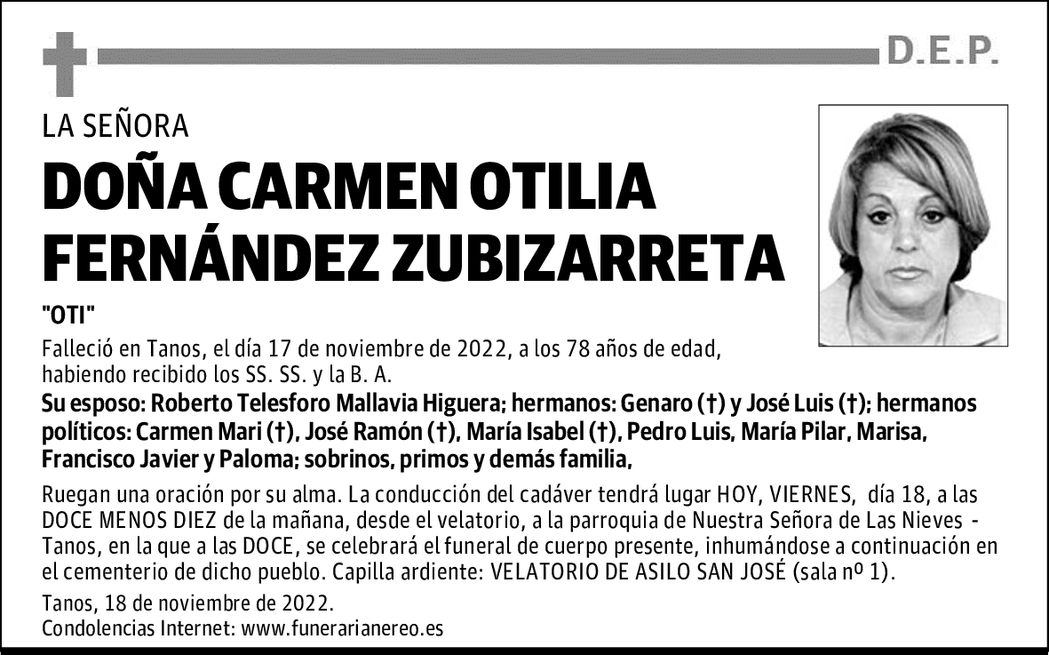 DOÑA CARMEN OTILIA FERNÁNDEZ ZUBIZARRETA
