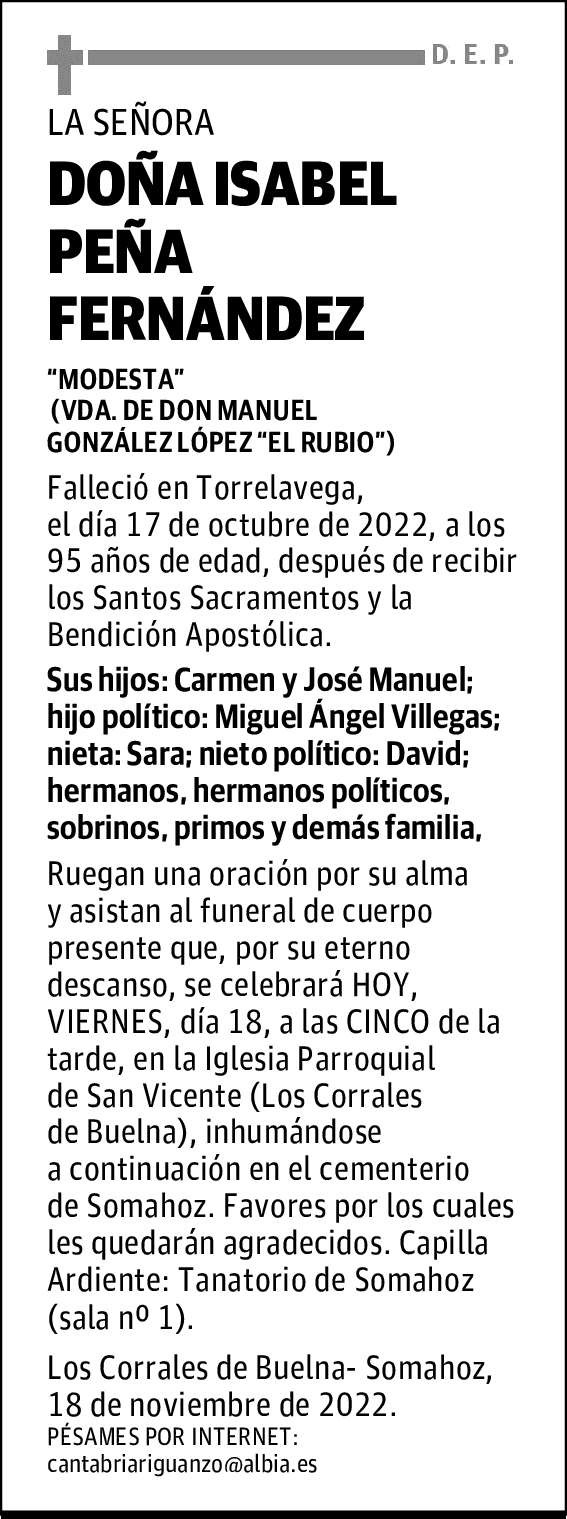 DOÑA ISABEL PEÑA FERNÁNDEZ