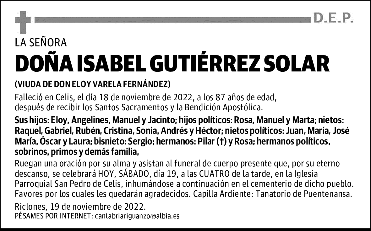 DOÑA ISABEL GUTIÉRREZ SOLAR