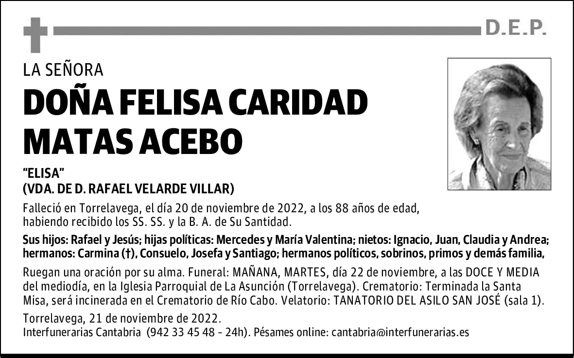 DOÑA FELISA CARIDAD MATAS ACEBO