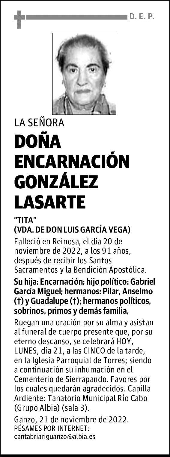 DOÑA ENCARNACIÓN GONZÁLEZ LASARTE