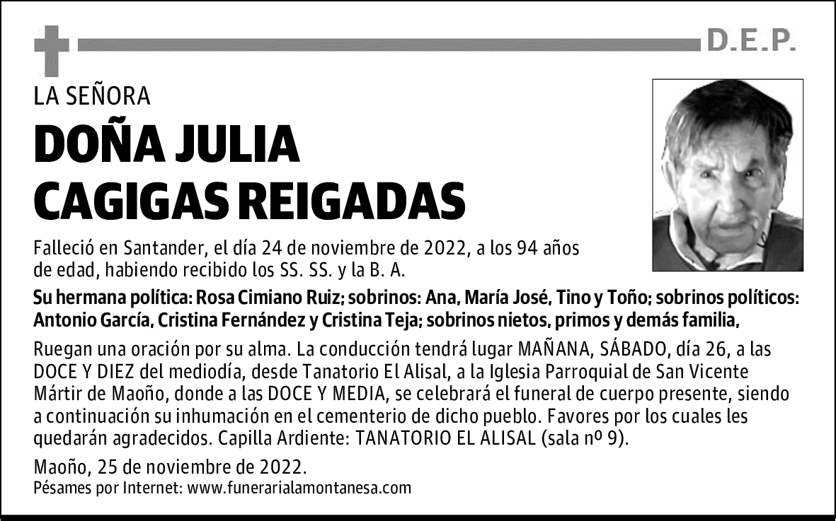 DOÑA JULIA CAGIGAS REIGADAS
