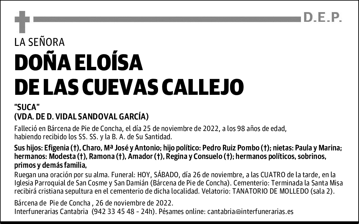 DOÑA ELOÍSA DE LAS CUEVAS CALLEJO