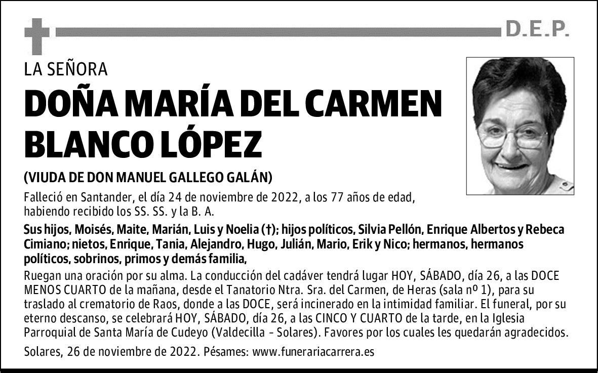 DOÑA MARÍA DEL CARMEN BLANCO LÓPEZ