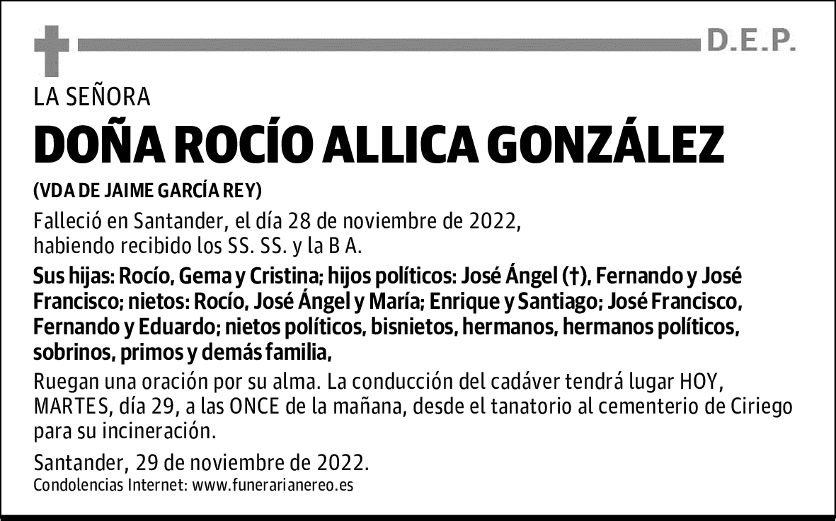 DOÑA ROCÍO ALLICA GONZÁLEZ