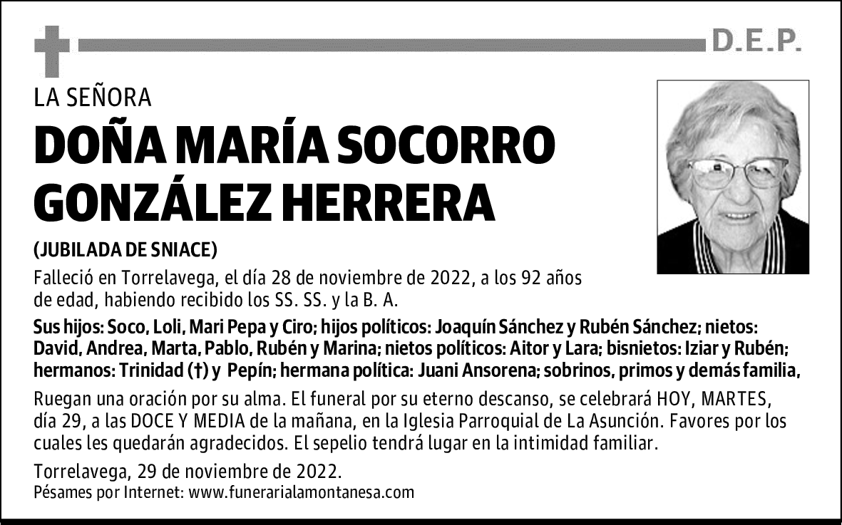 DOÑA MARÍA SOCORRO GONZÁLEZ HERRERA
