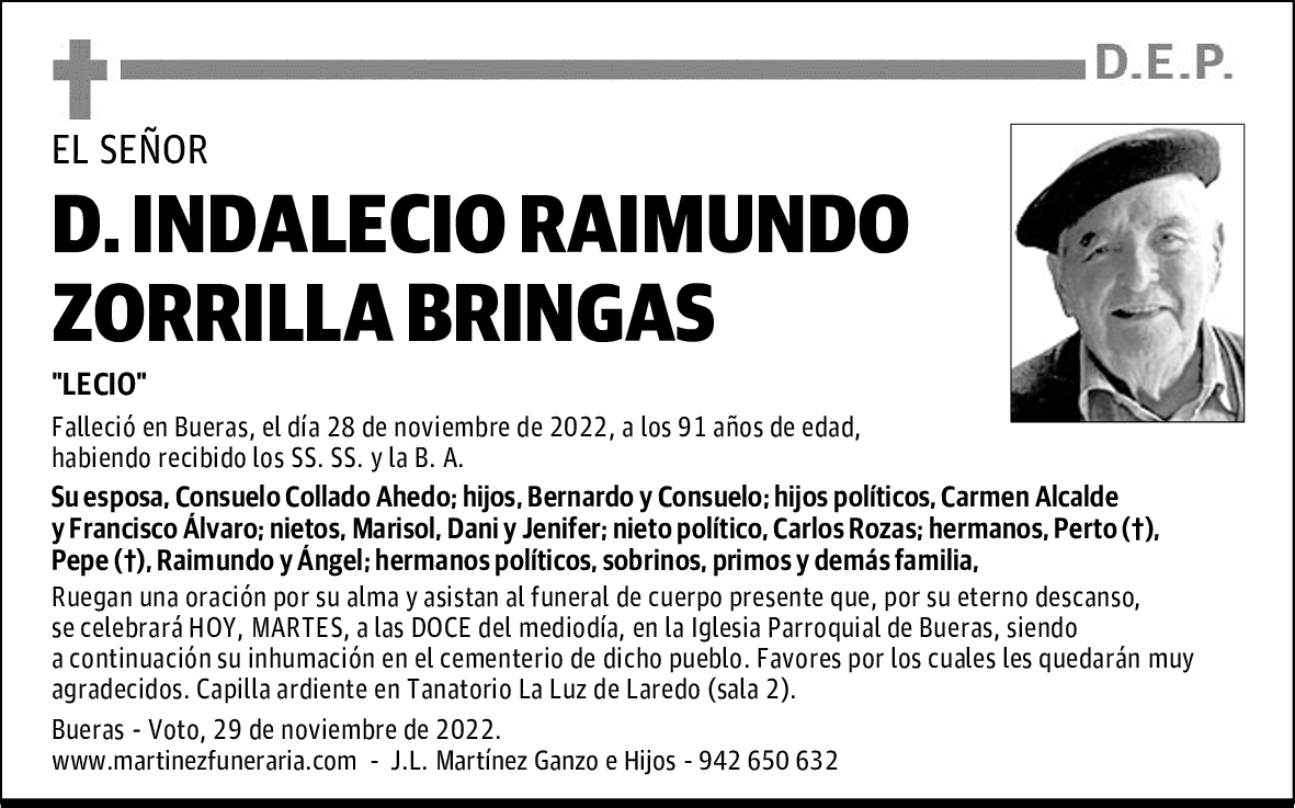 DON INDALECIO RAIMUNDO ZORRILLA BRINGAS