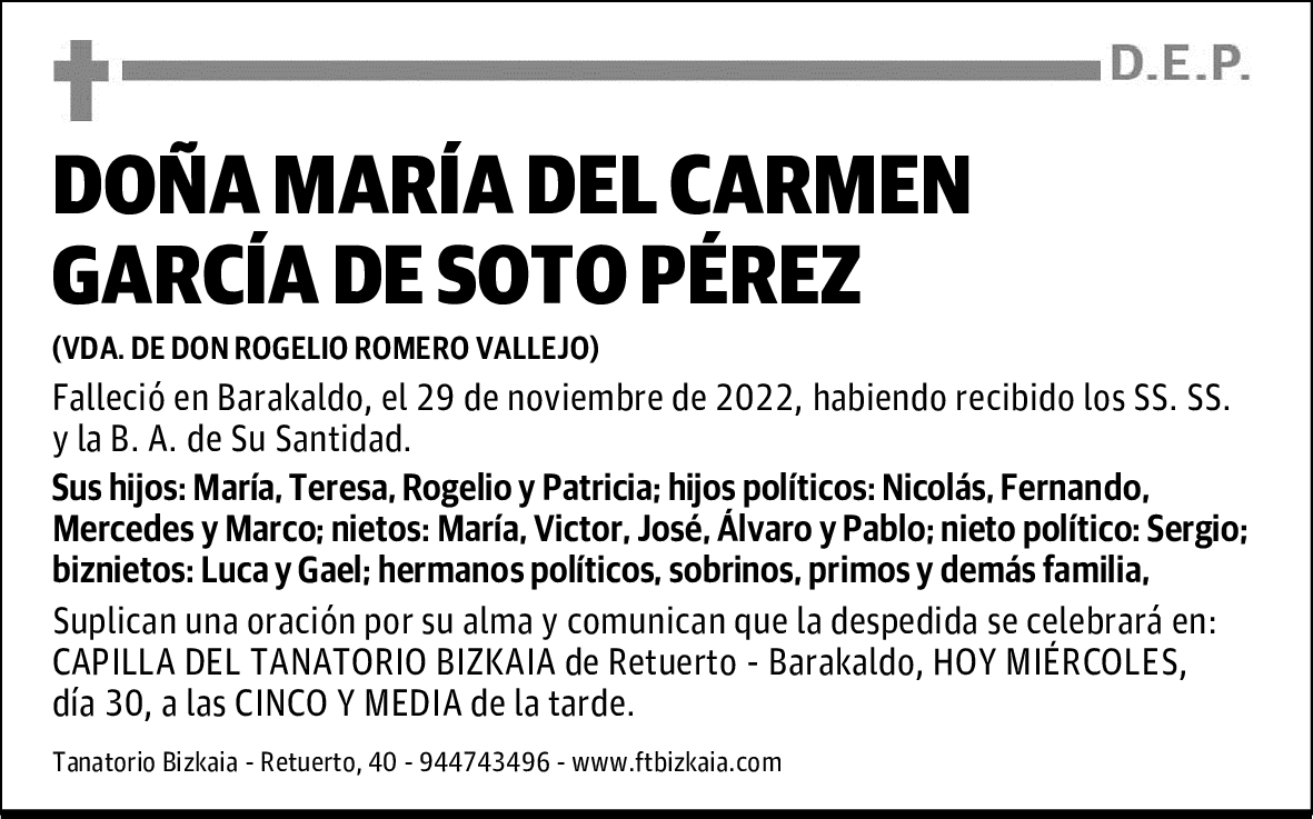 DOÑA MARÍA DEL CARMEN GARCÍA DE SOTO PÉREZ