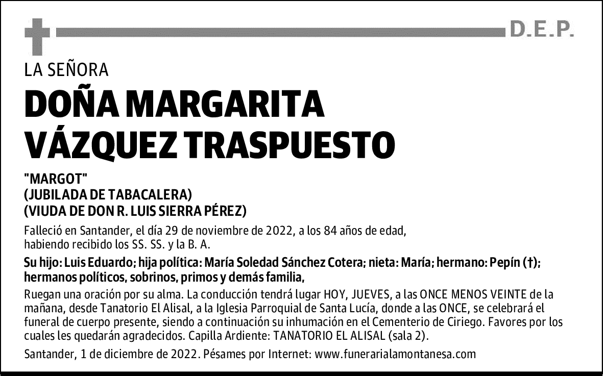 DOÑA MARGARITA VÁZQUEZ TRASPUESTO
