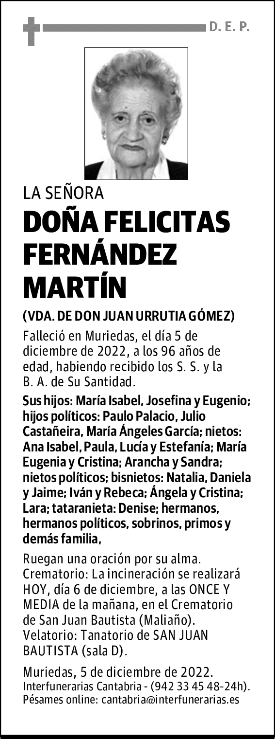 DOÑA FELICITAS FERNÁNDEZ MARTÍN