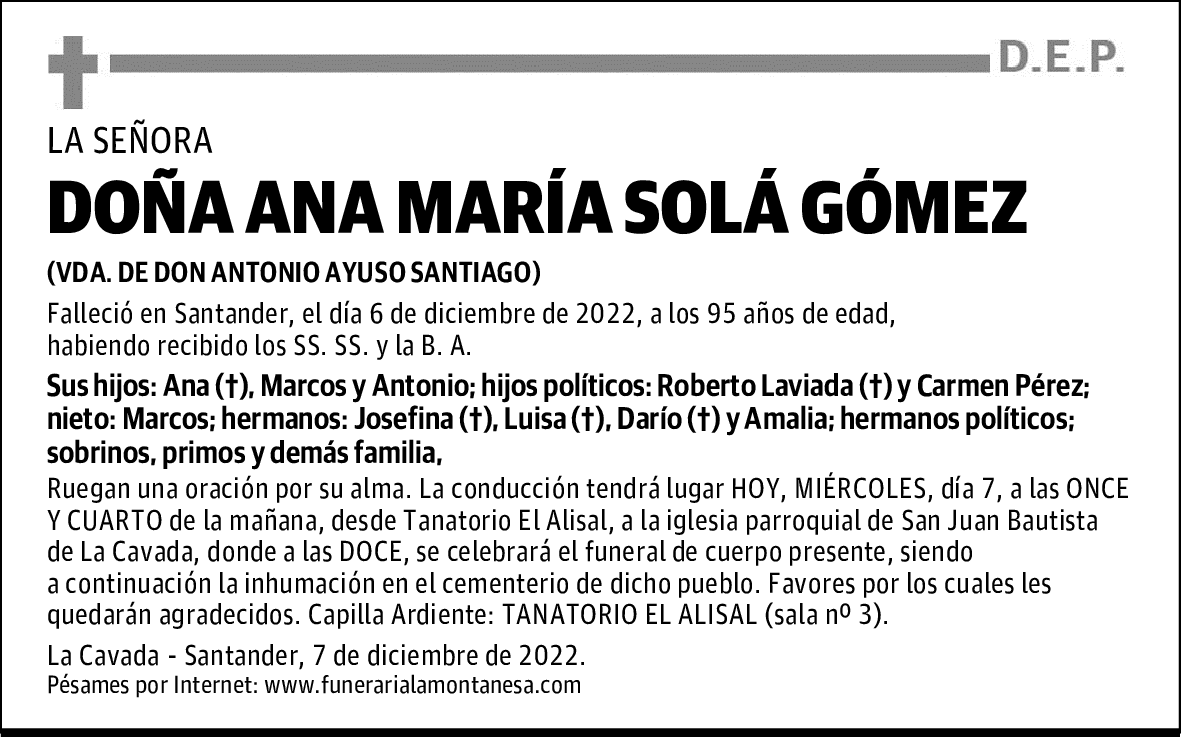 DOÑA ANA MARÍA SOLÁ GÓMEZ