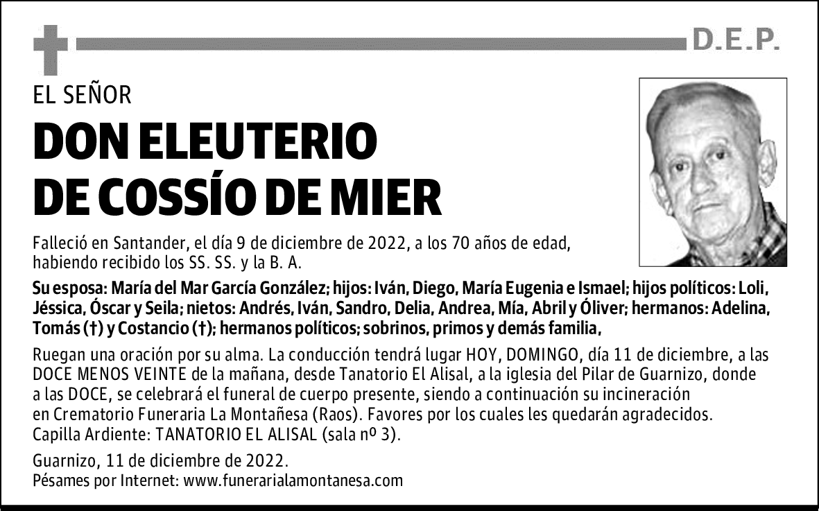 DON ELEUTERIO DE COSSÍO DE MIER