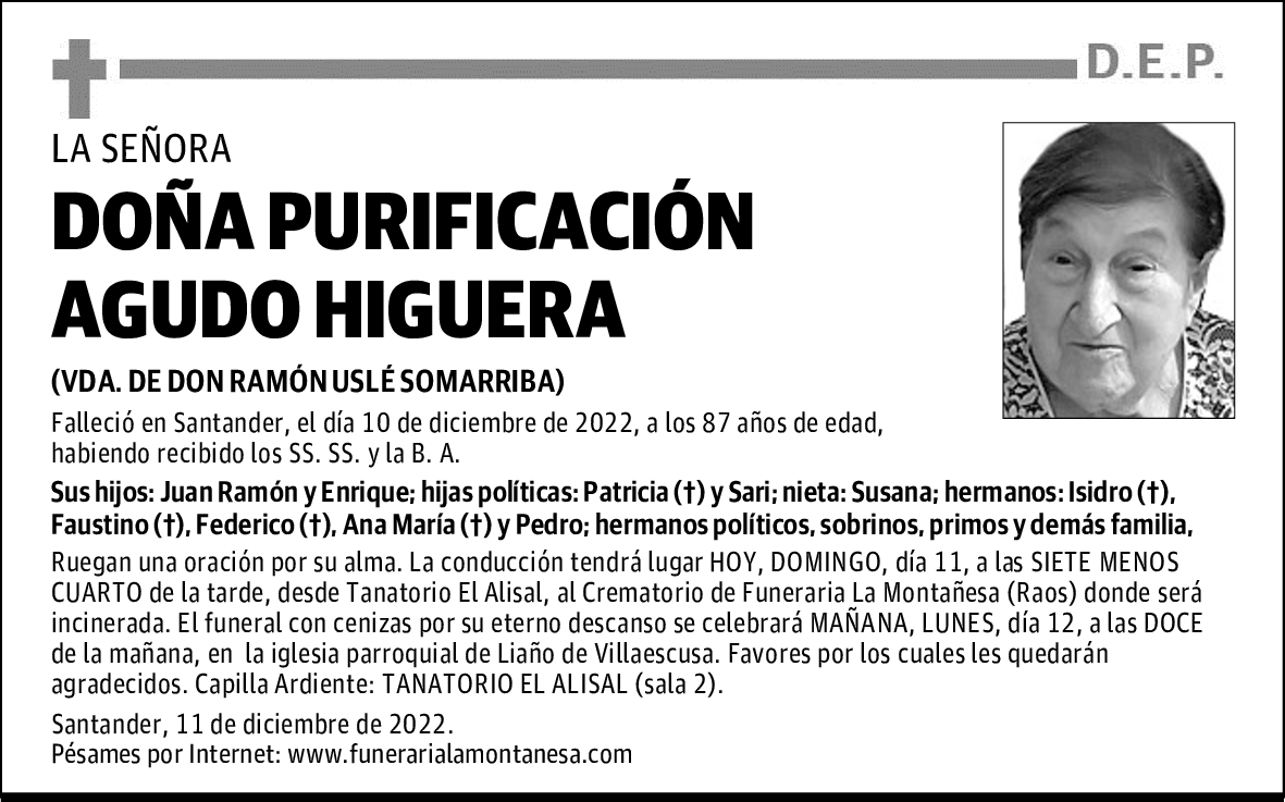DOÑA PURIFICACIÓN AGUDO HIGUERA
