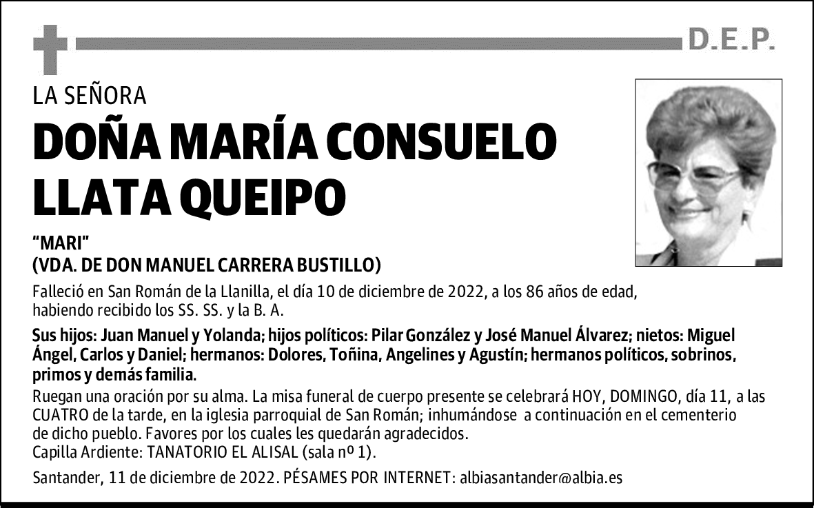 DOÑA MARÍA CONSUELO LLATA QUEIPO