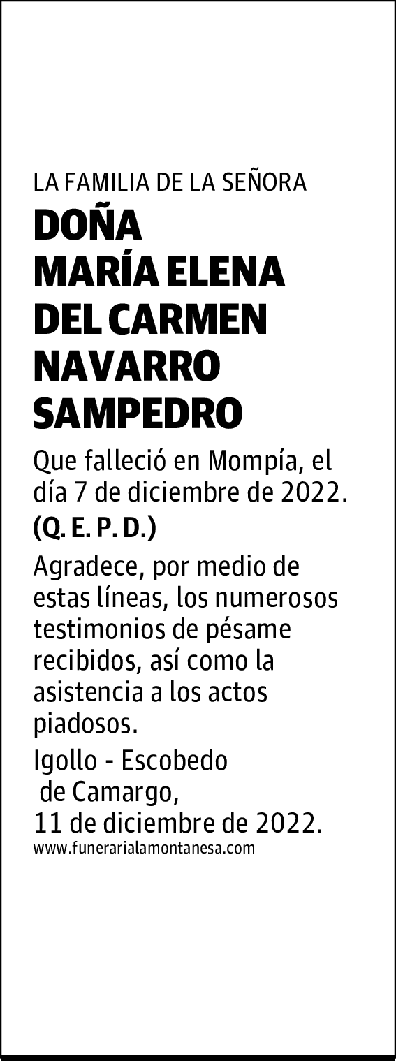 DOÑA MARÍA ELENA DEL CARMEN NAVARRO SAMPEDRO.
