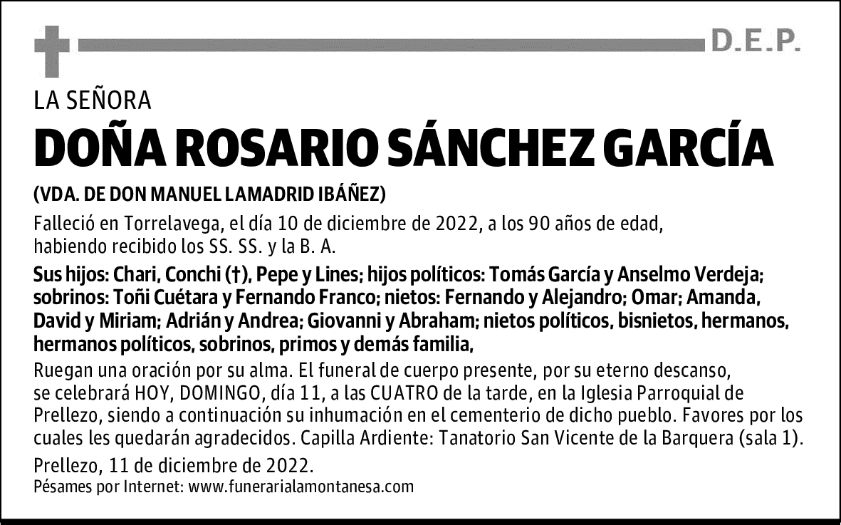 DOÑA ROSARIO SÁNCHEZ GARCÍA