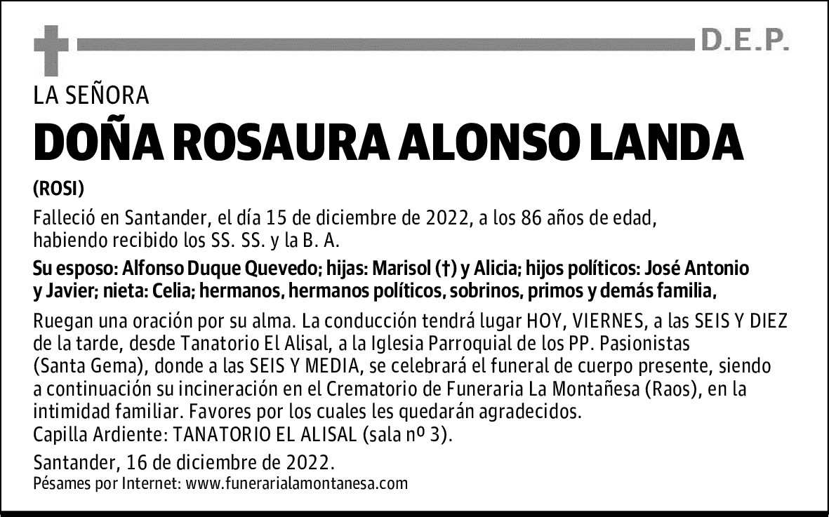 DOÑA ROSAURA ALONSO LANDA