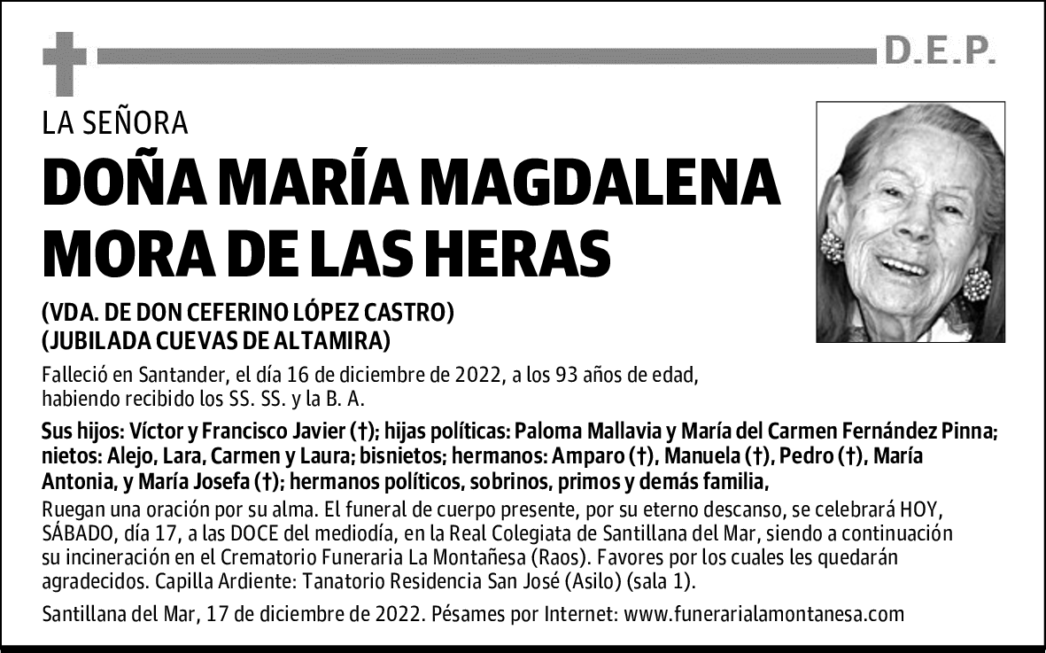 DOÑA MARÍA MAGDALENA MORA DE LAS HERAS