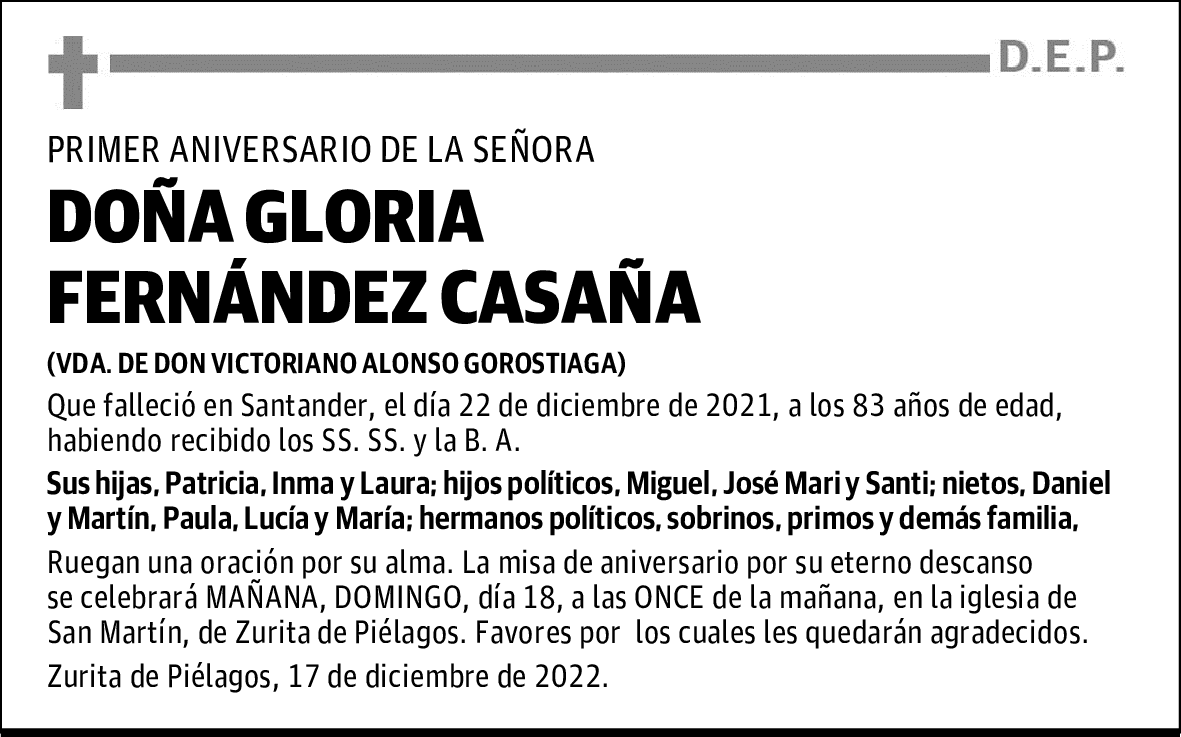 DOÑA GLORIA FERNÁNDEZ CASAÑA