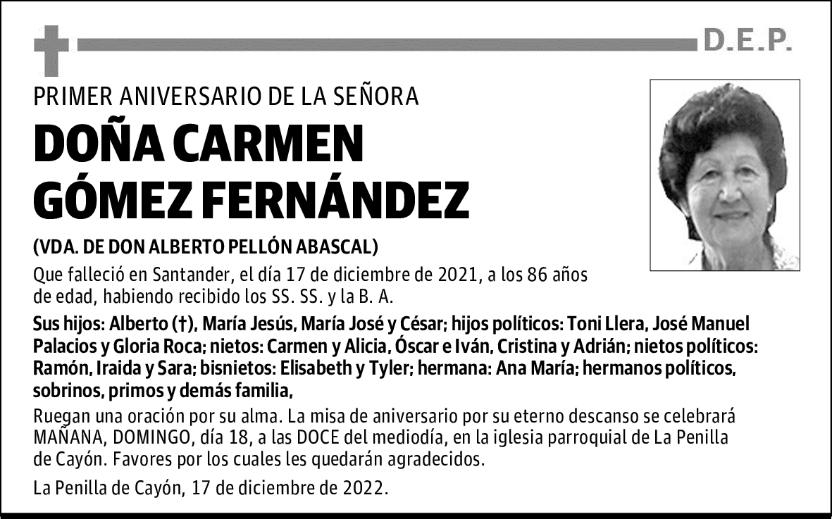 DOÑA CARMEN GÓMEZ FERNÁNDEZ