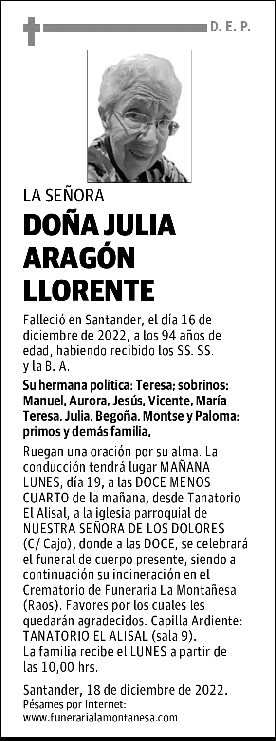DOÑA JULIA ARAGÓN LLORENTE