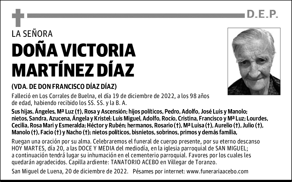 DOÑA VICTORIA MARTÍNEZ DÍAZ