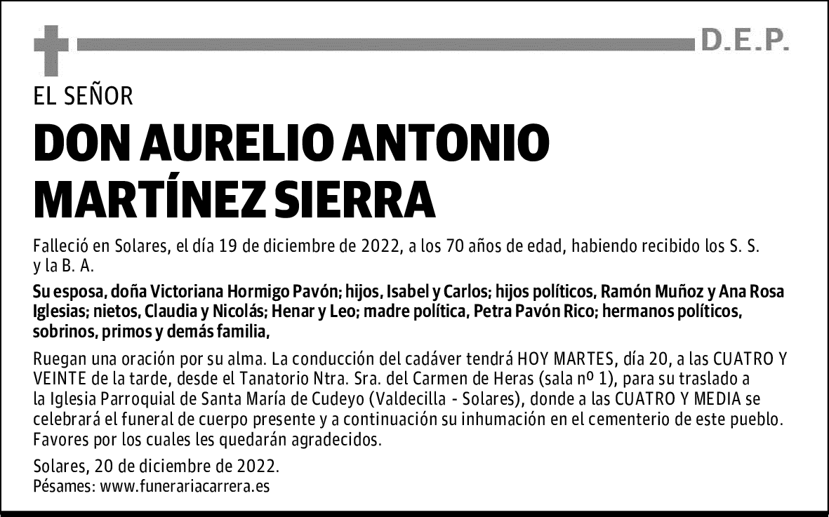 DON AURELIO ANTONIO MARTÍNEZ SIERRA