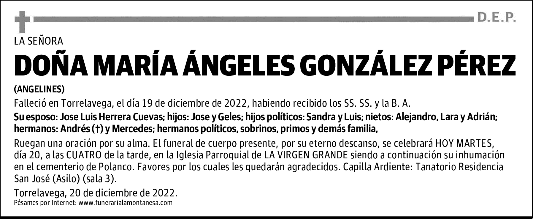 DOÑA MARÍA ÁNGELES GONZÁLEZ PÉREZ