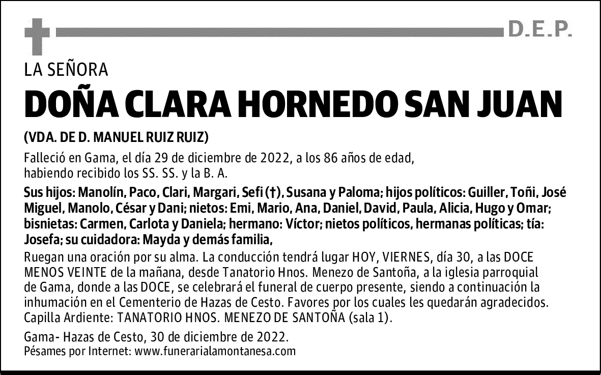 DOÑA CLARA HORNEDO SAN JUAN